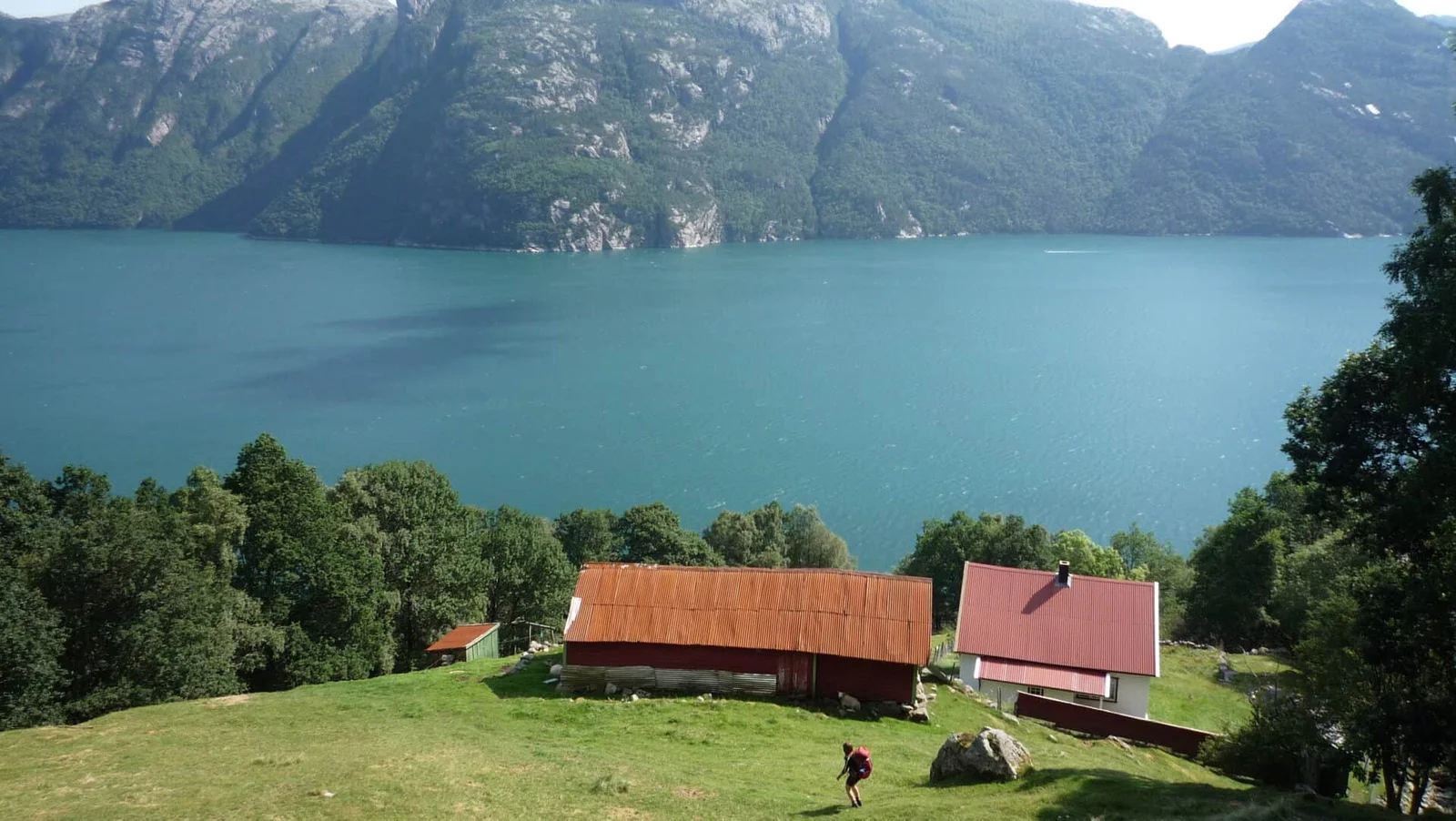Traditional farm buildings at Bratteli overlooking the Lysefjord