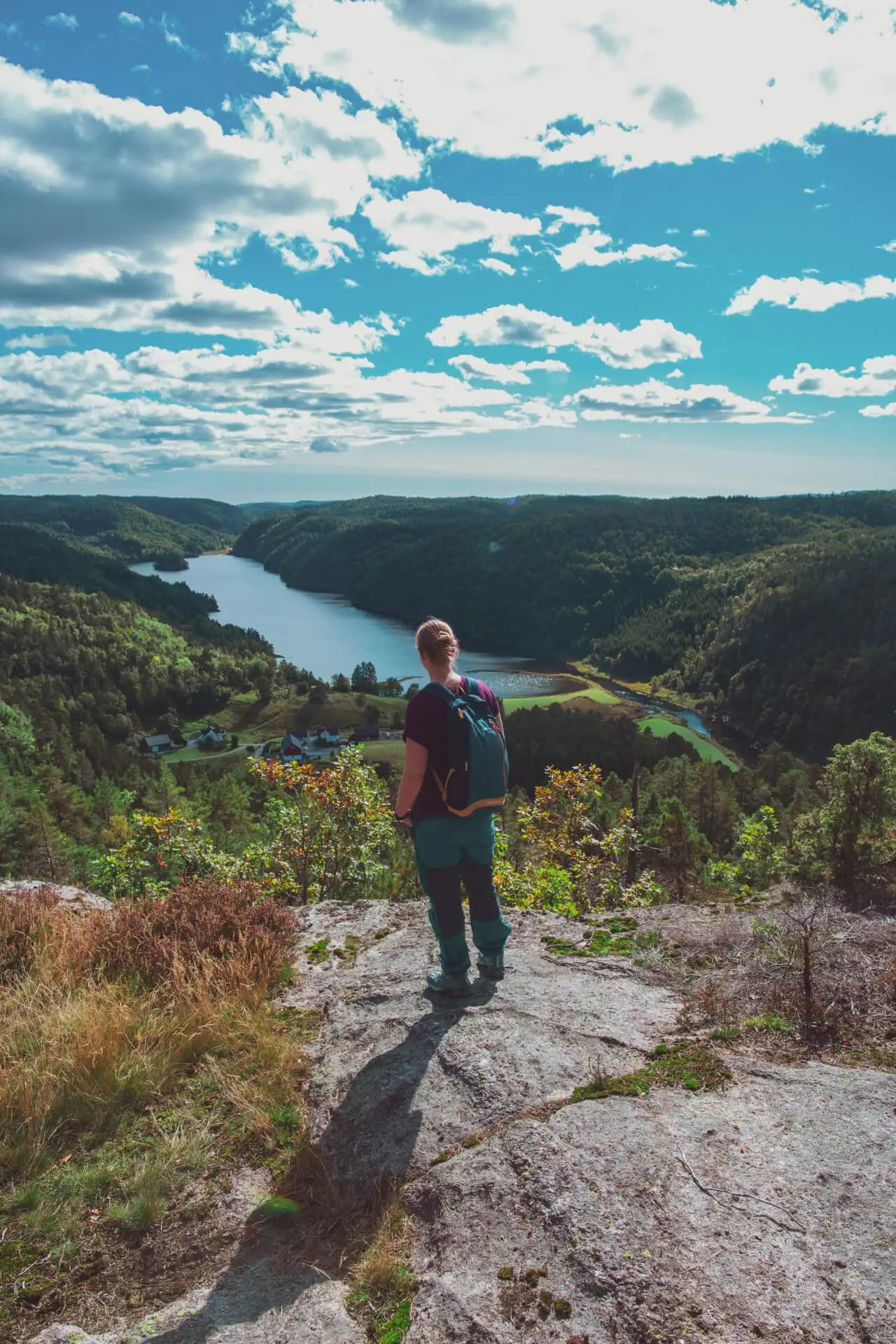 De Lysefjorden zijn met de natuur en de hoogte van de fjorden een persoon die de natuur boven de fjorden uitsteekt, om door de groene bergen en een helder blauwe hemel te gaan. Perfect voor fjord- en natuurliefhebbers als een opplev.